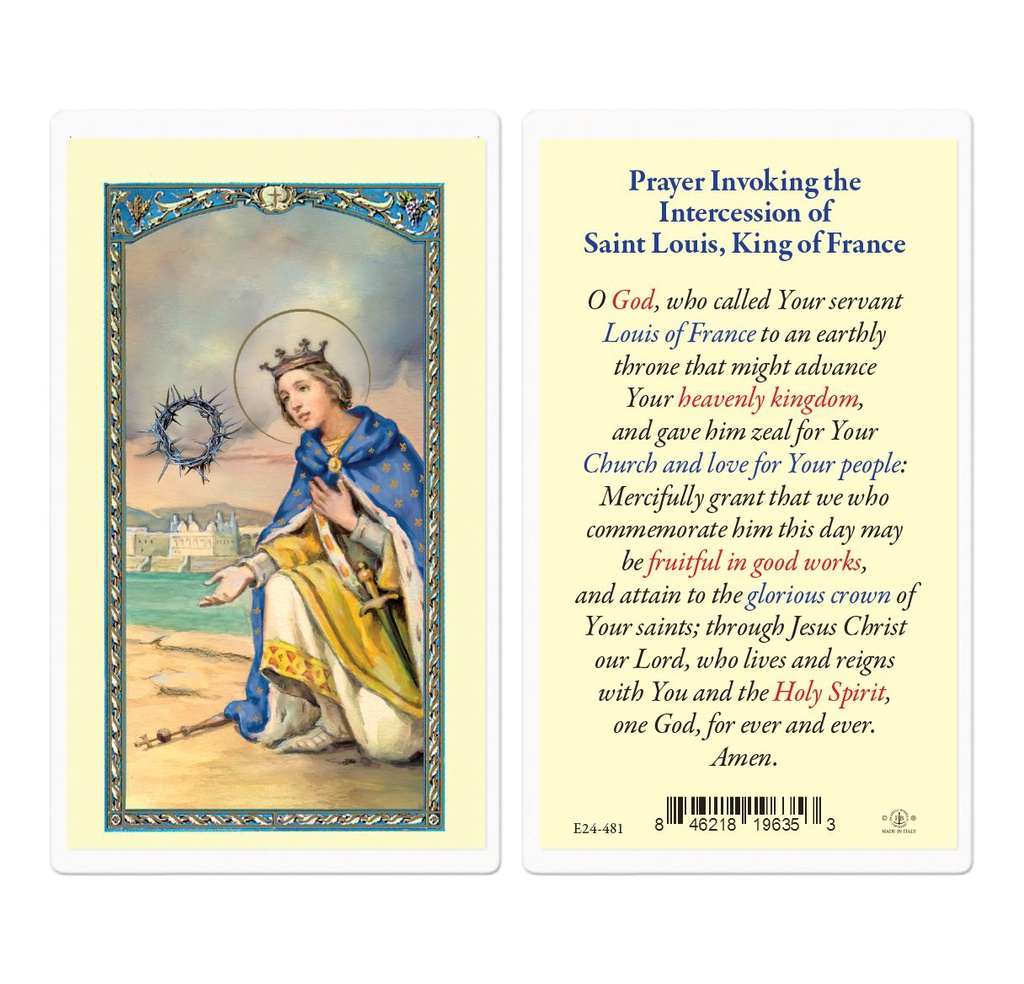 Saint Louis King of France Laminated Holy Card
