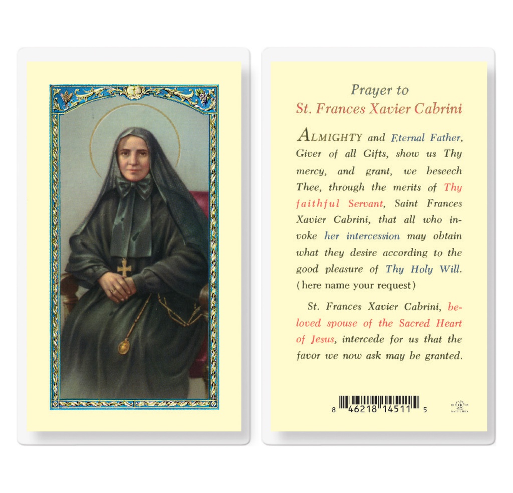 Prayer to Saint Frances Cabrini Laminated Holy Card