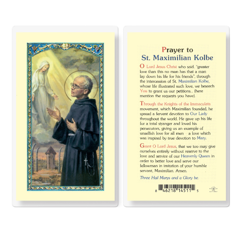 Saint Maximilian Kolbe Laminated Holy Card