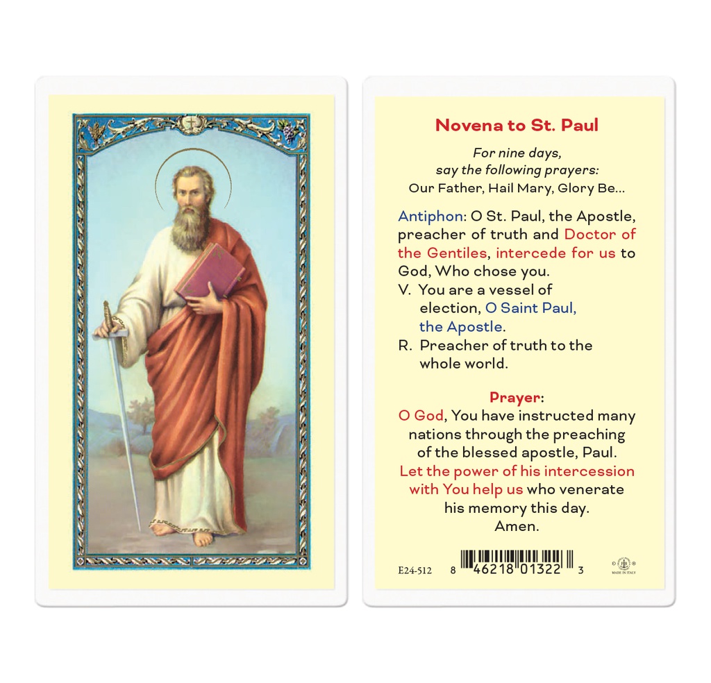 Saint Paul Novena Prayer Laminated Holy Card