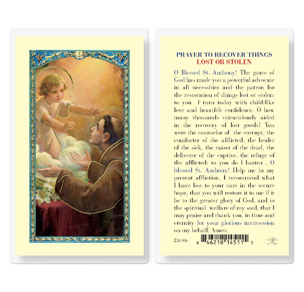 Saint Anthony of Lost Articles Laminated Holy Card