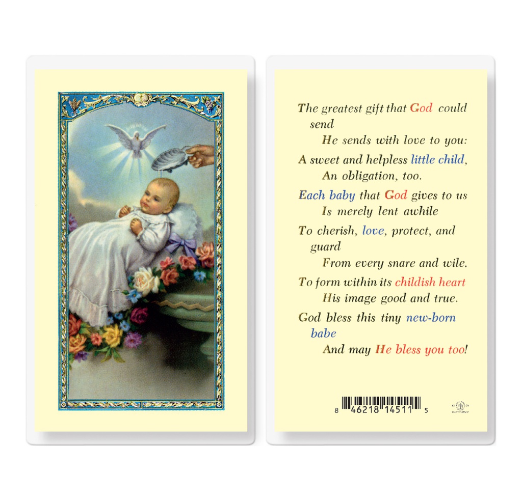 Baby"s Baptismal Laminated Holy Card