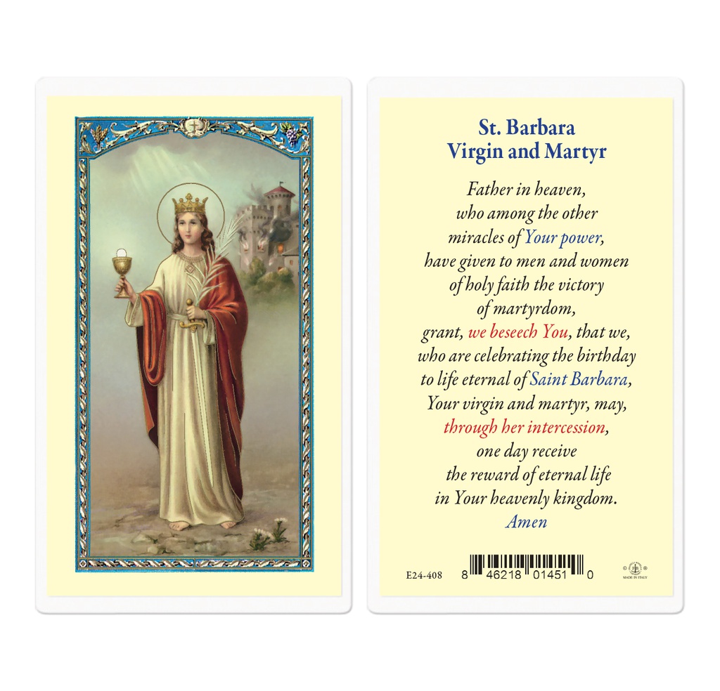 Saint Barbara Prayer Biography Laminated Holy Card
