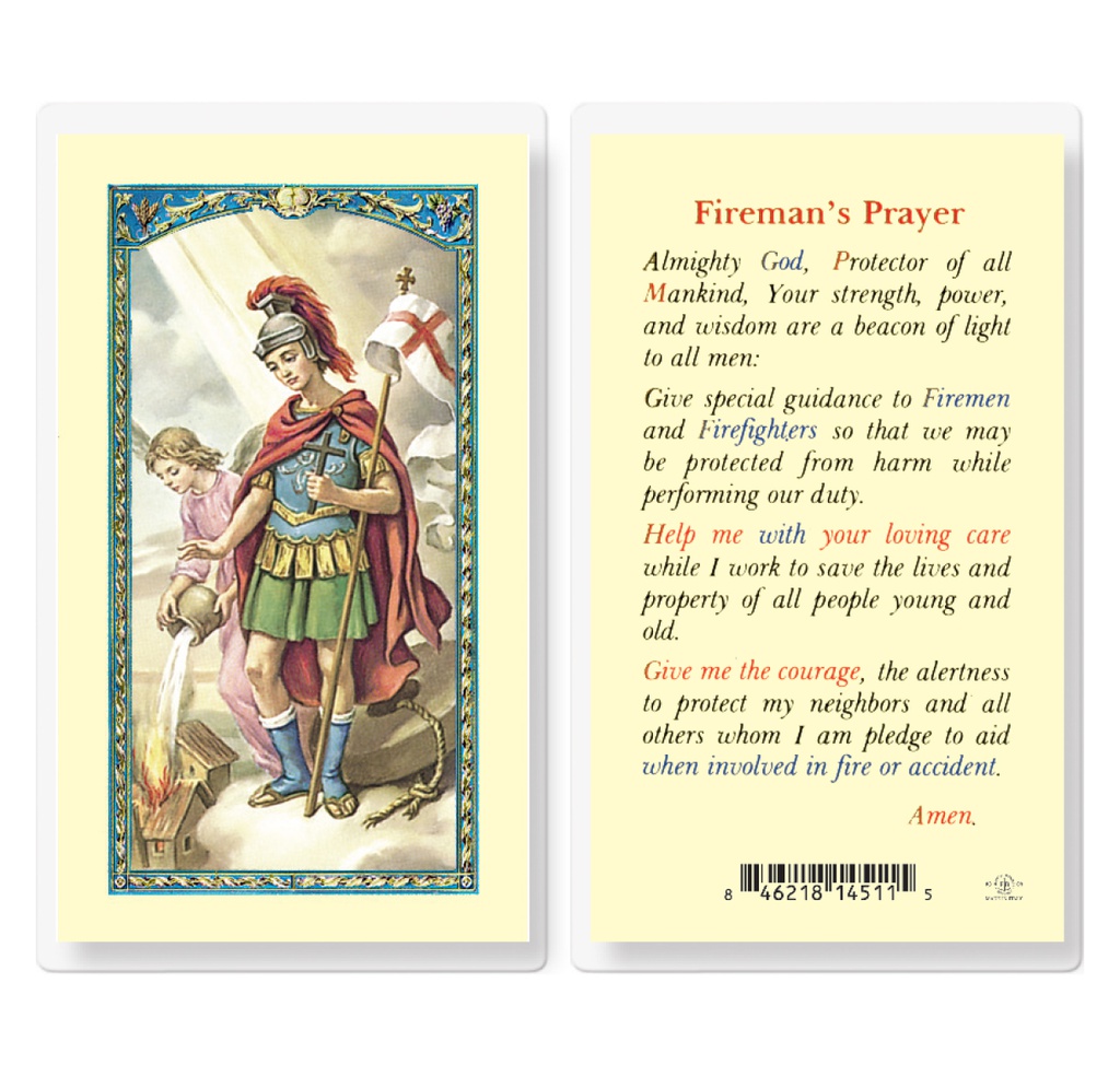 Saint Florian for Fireman Prayer Laminated Holy Card