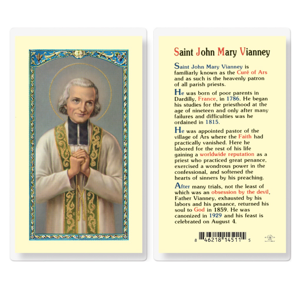 Saint John Mary Vianney Laminated Holy Card