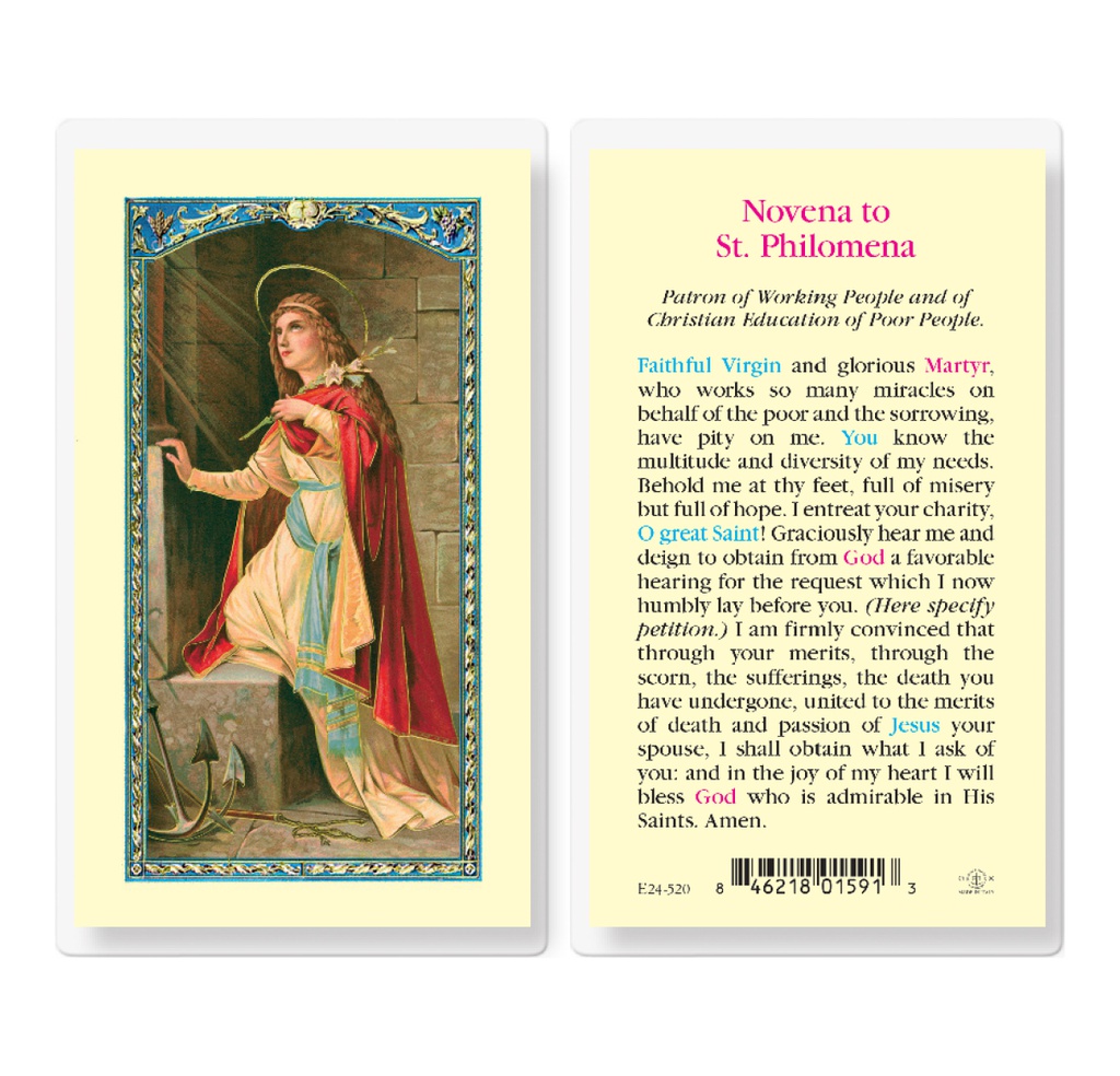 Novena to St. Philomena Laminated Holy Card