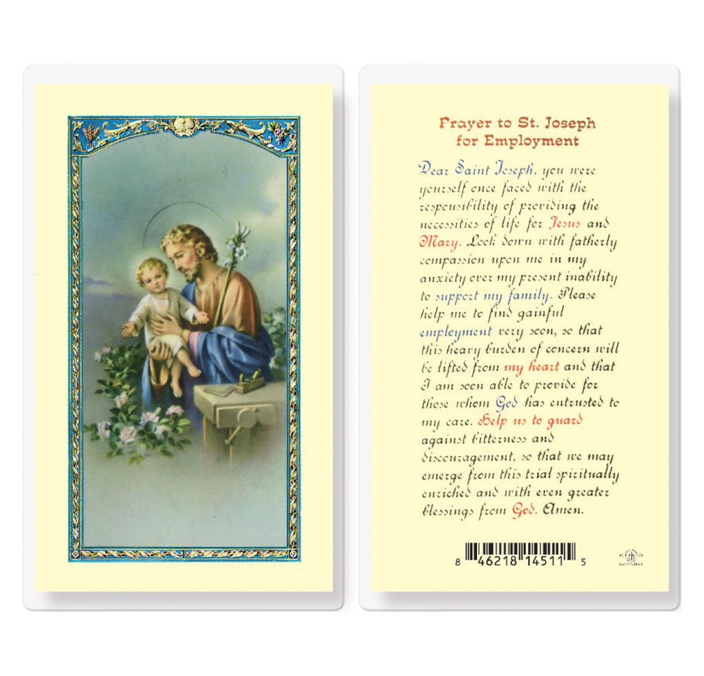 Saint Joseph Employment Prayer Laminated Holy Card
