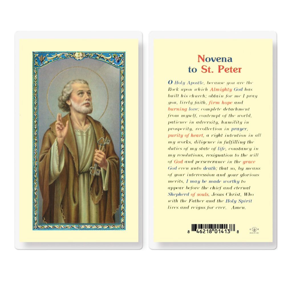 Saint Peter Novena Prayer Laminated Holy Card