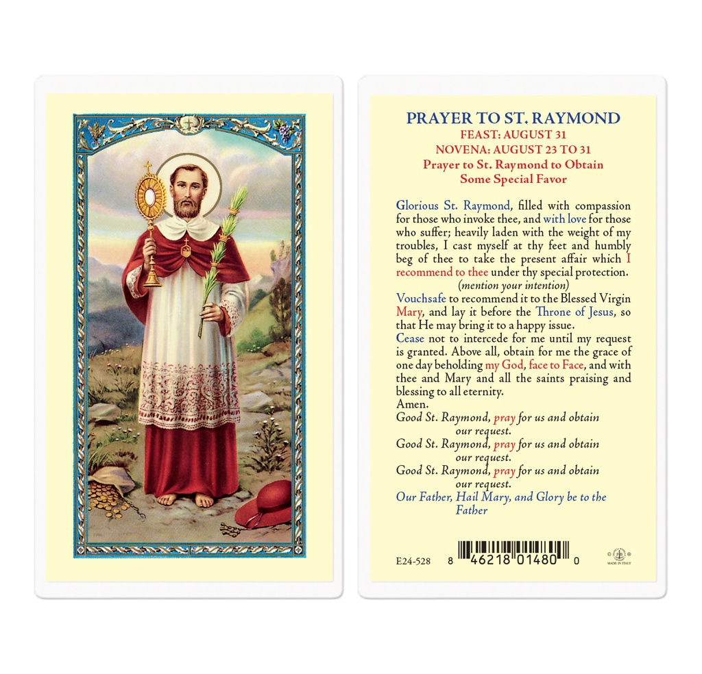 Prayer to Saint Raymond Laminated Holy Card