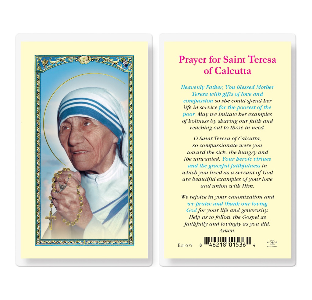 Saint Teresa of Calcutta Laminated Holy Card