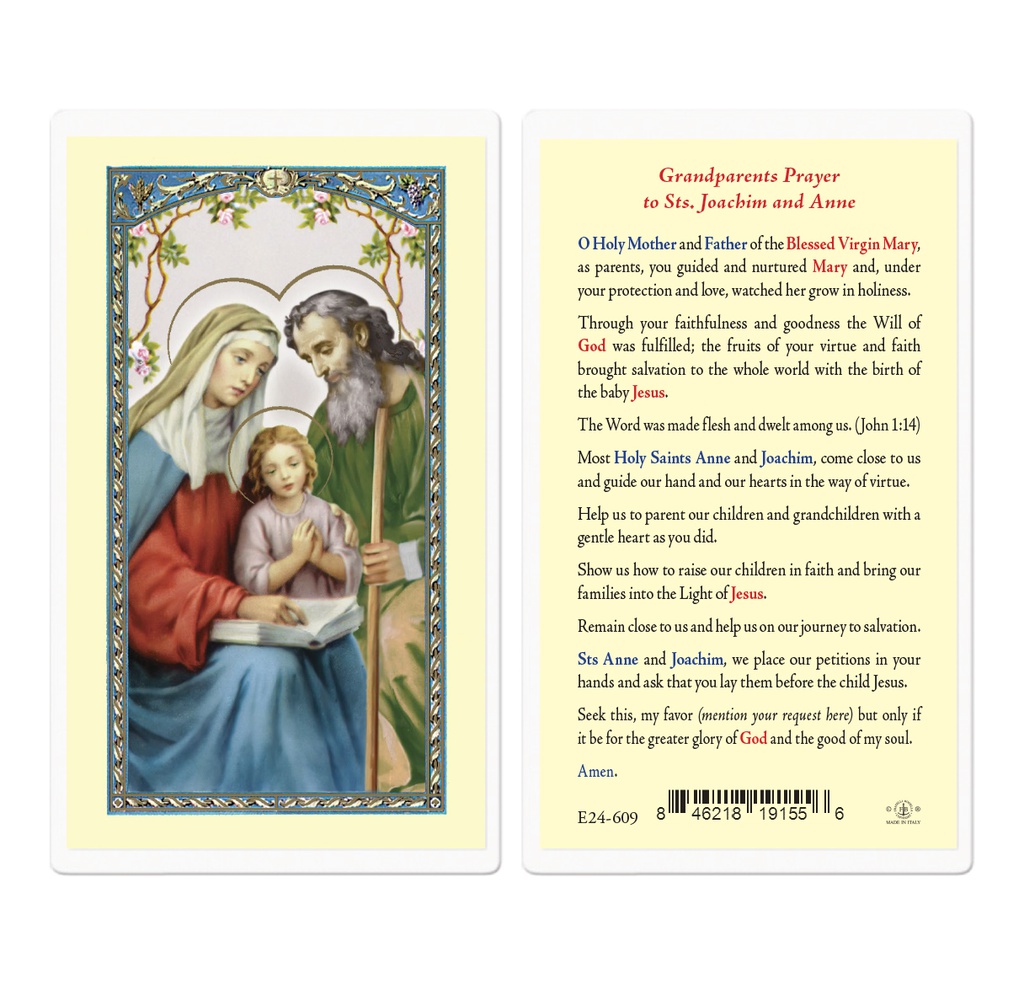 Grandparents Prayer to Saints Joachim and  Anne Laminated Holy Card