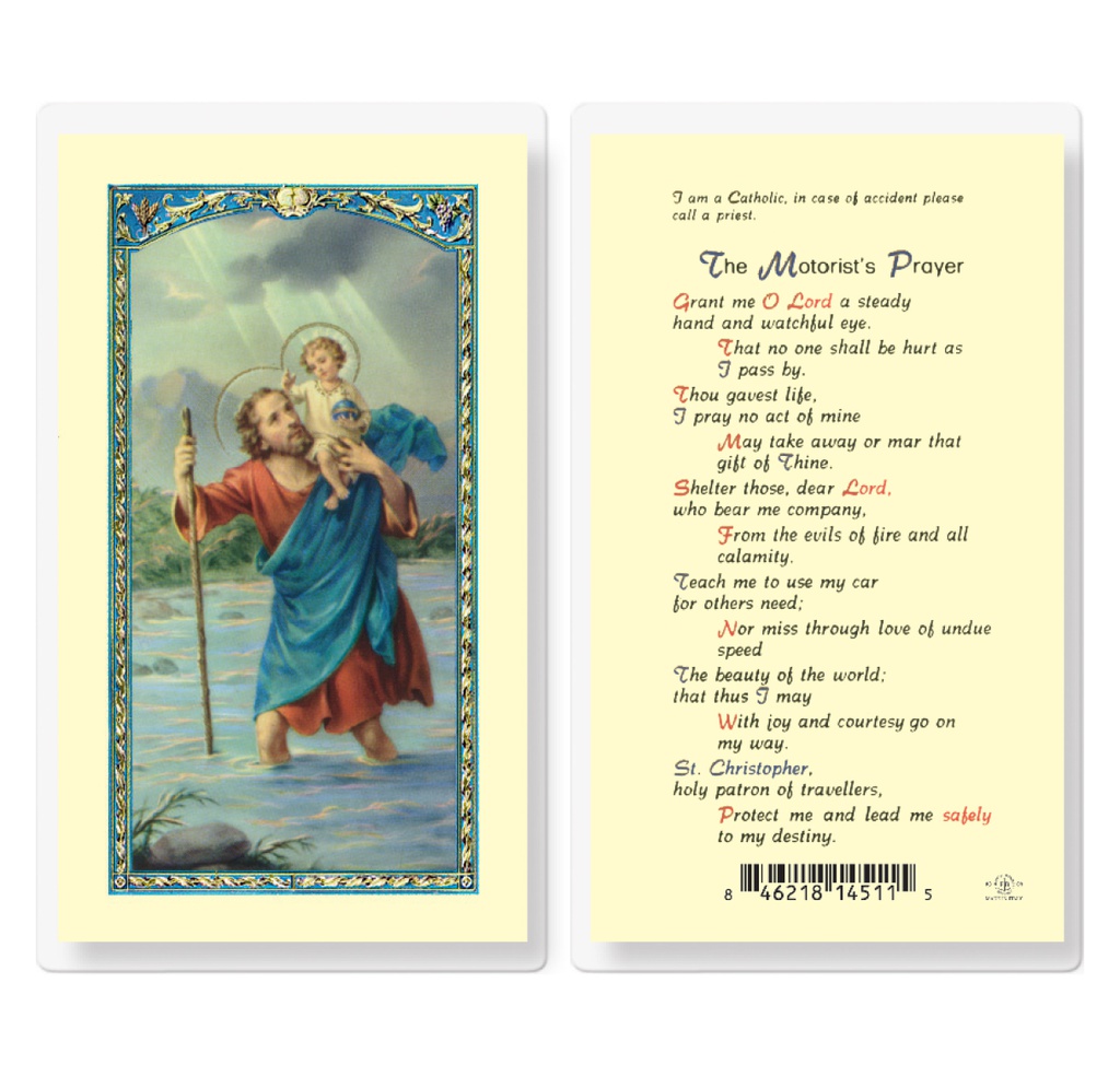 Saint Christopher Motorist Prayer Laminated Holy Card
