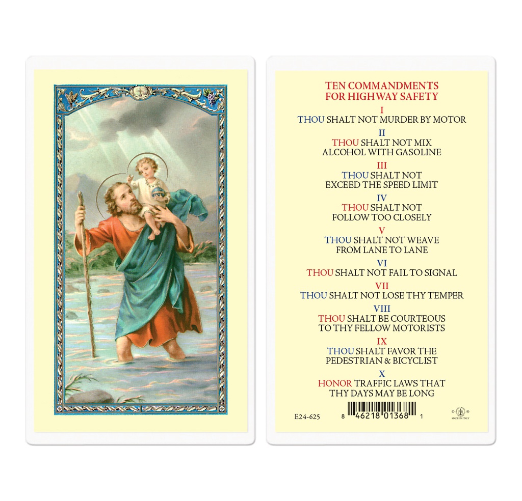 Saint Christopher Ten Commandments Highway Safety Laminated Holy Card