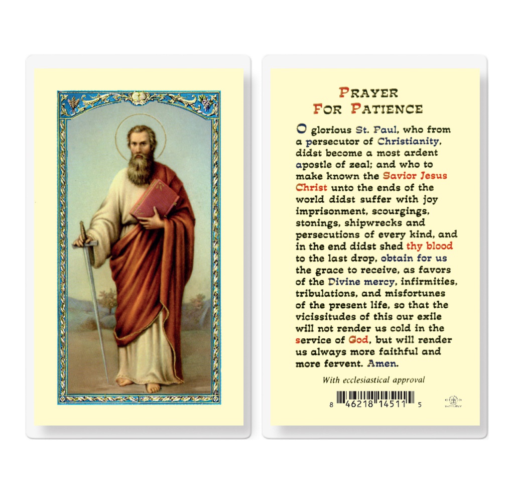 Saint Paul a Prayer for Patience Laminated Holy Card