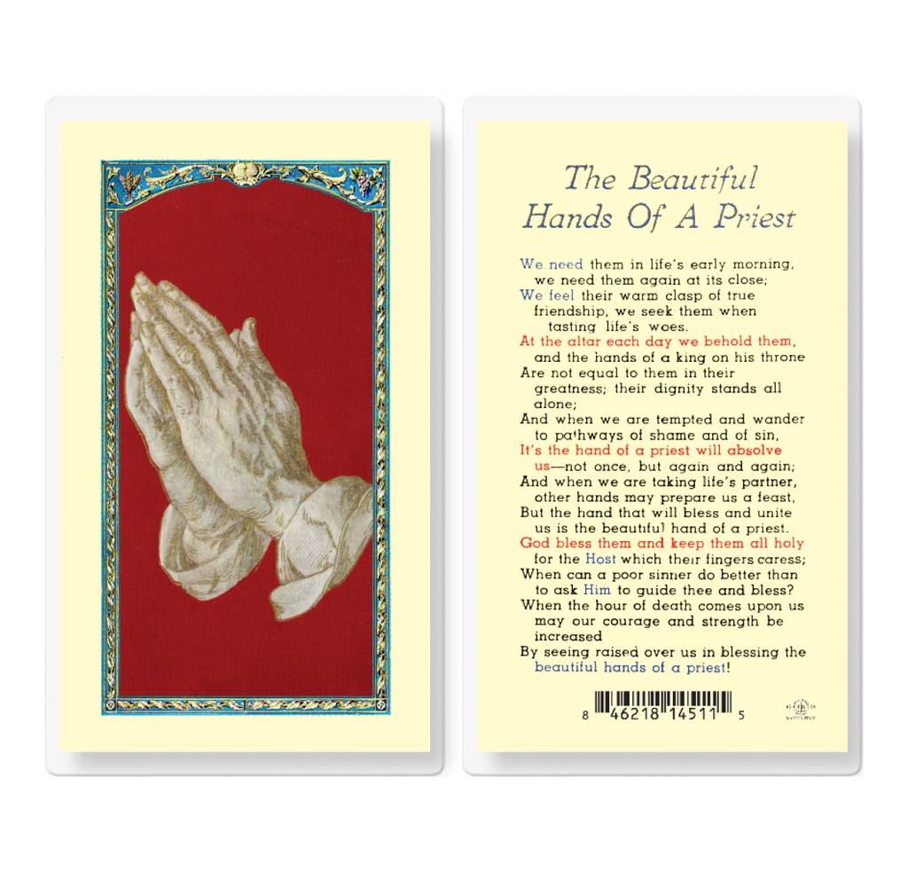 Beautiful Hands of a Priest Laminated Holy Card
