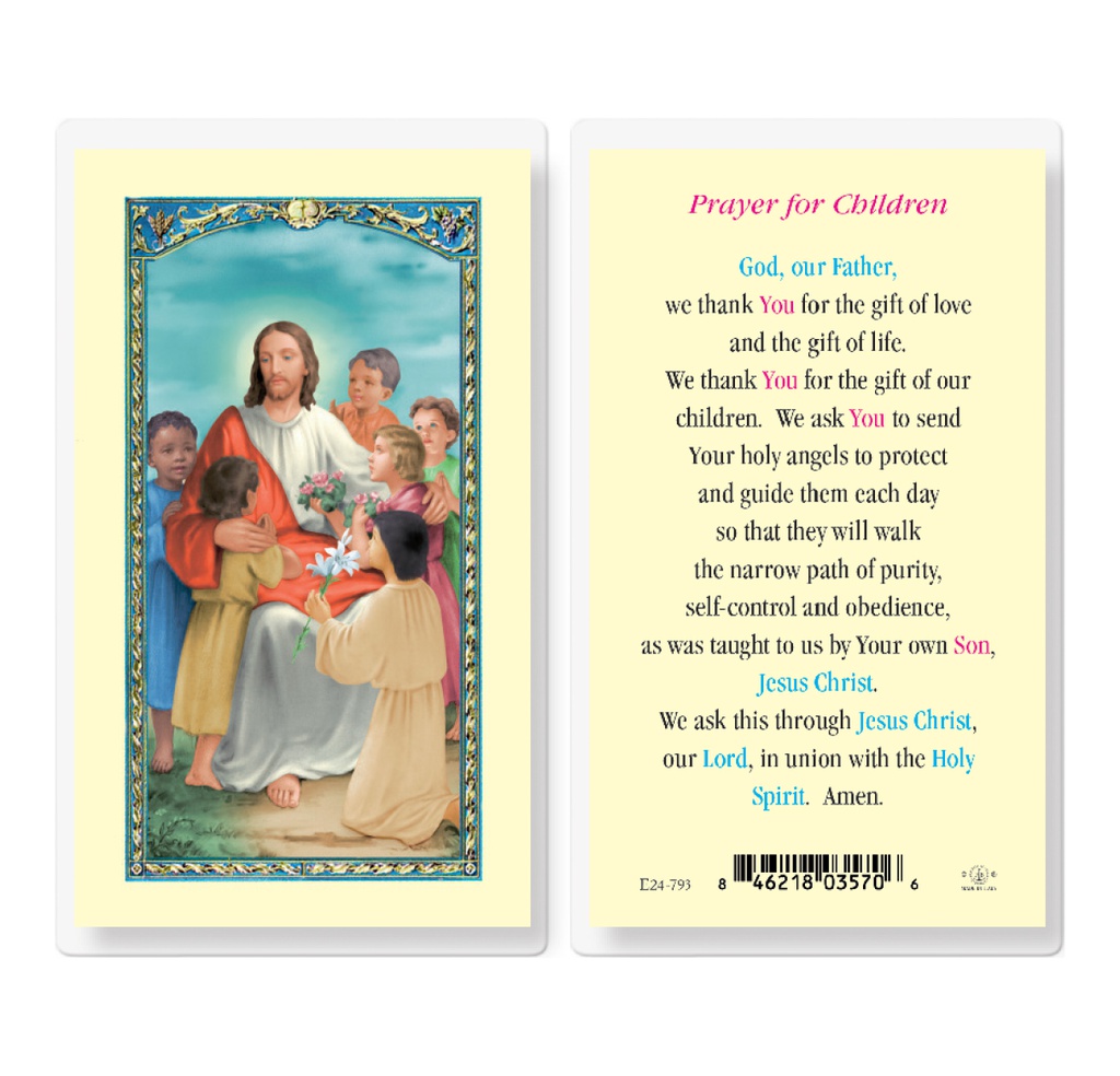 Christ with Children Prayer for Children Laminated Holy Card