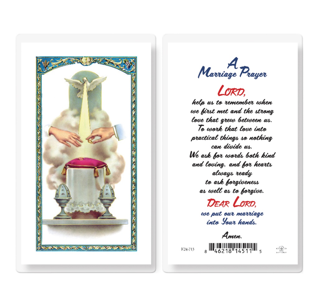 Marriage Prayer with Wedding Symbol Laminated Holy Card