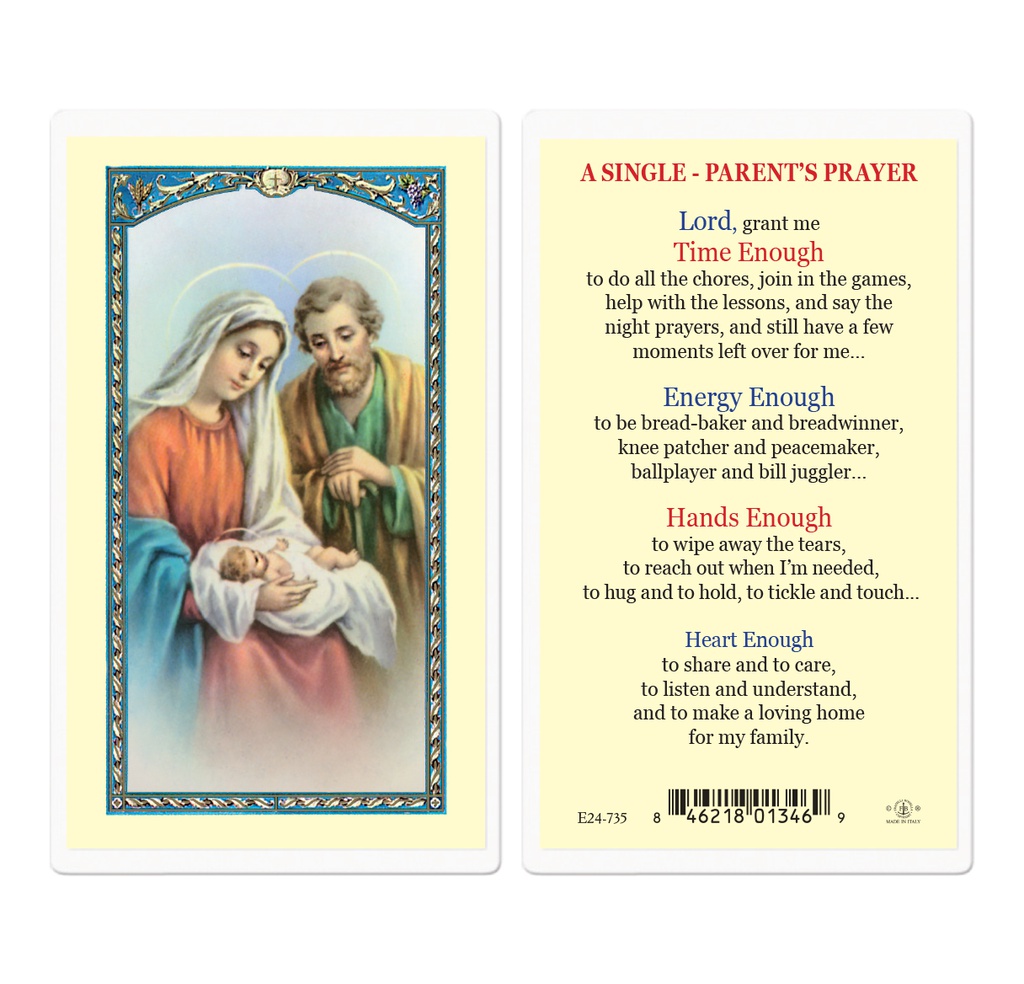 A Single Parents Prayer Laminated Holy Card
