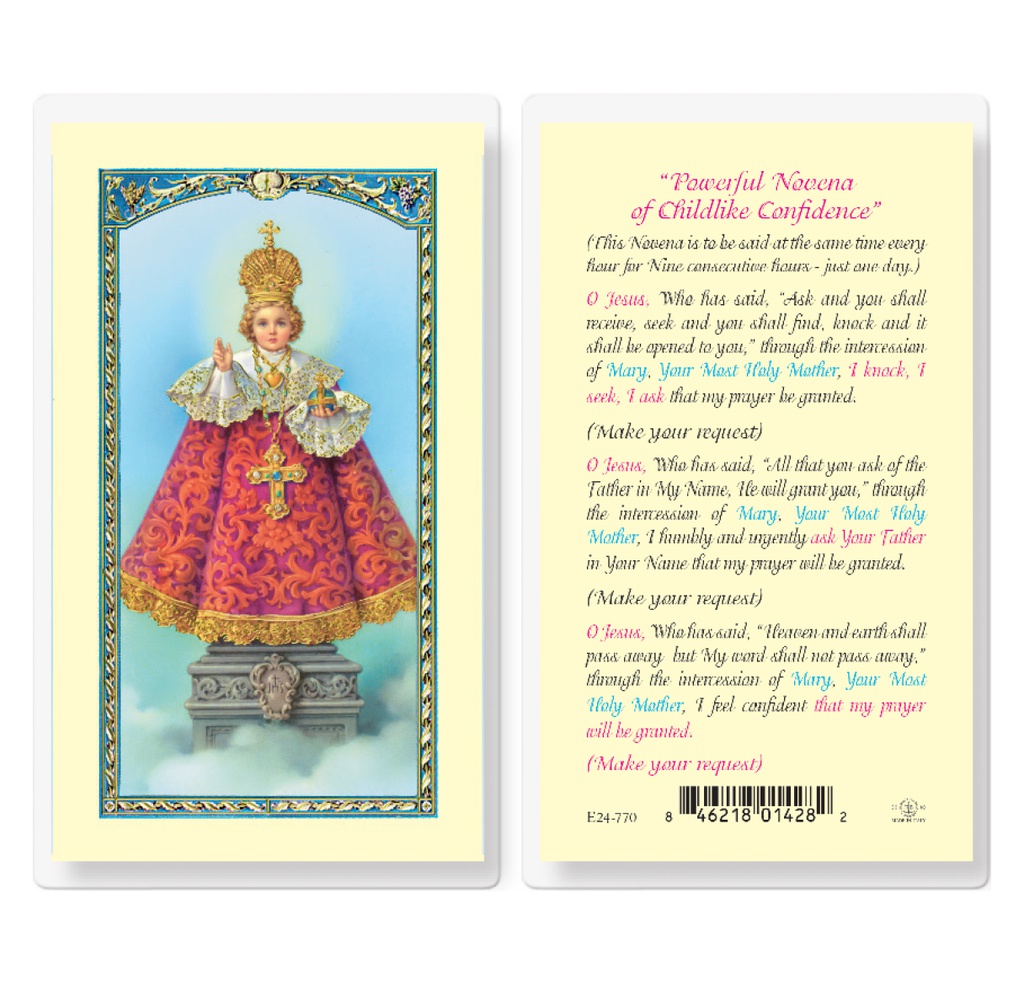 Infant of Prague Novena Laminated Holy Card