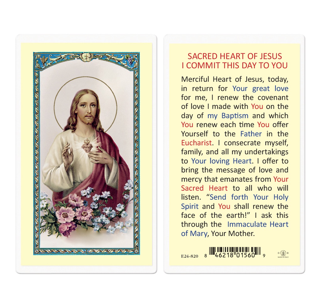 I Commit This Day To You with Sacred Heart of Jesus Laminated Holy Card