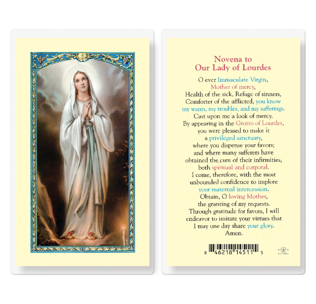 Our Lady of Lourdes Novena Laminated Holy Card