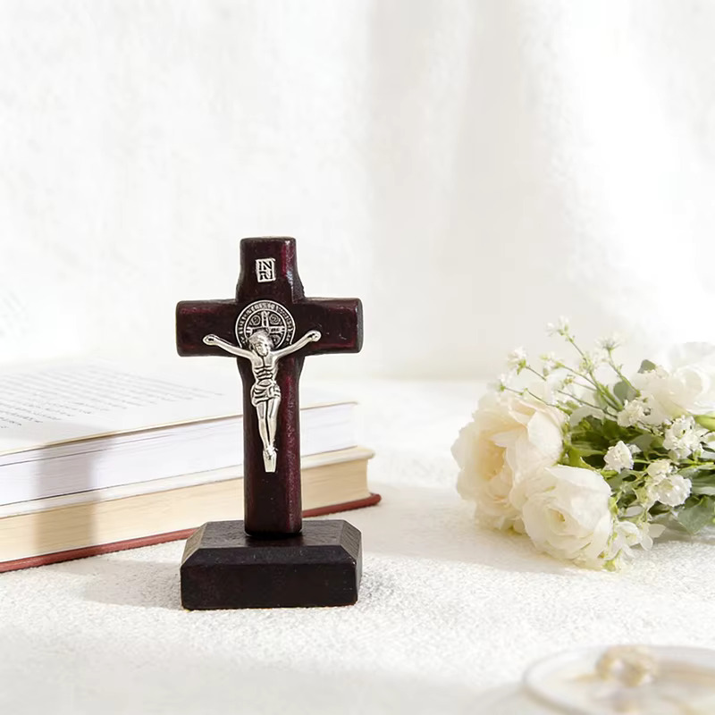 2 3/4" Standing St. Benedict Crucifix – Brown Stain