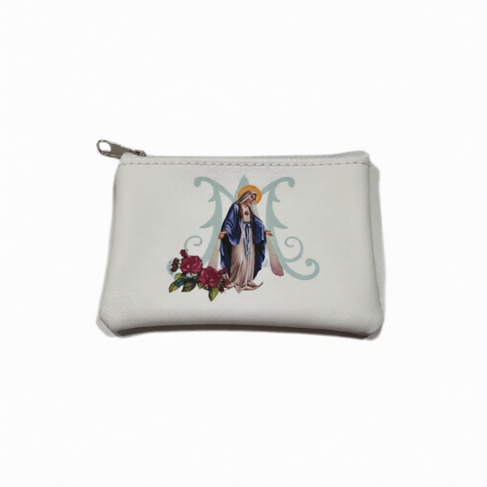 Our Lady of Grace Zipper Rosary Pouch - White