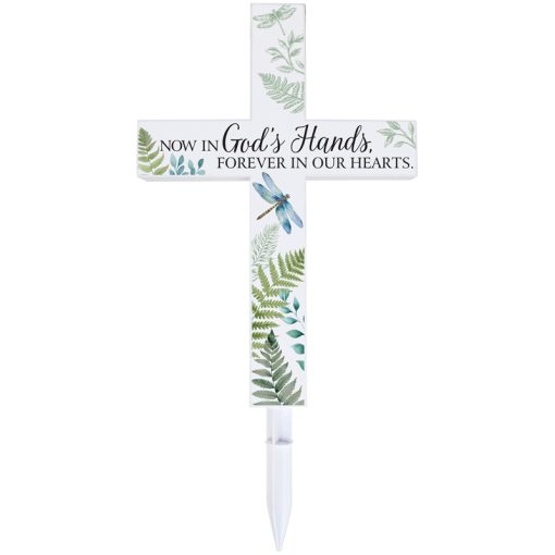 “In Our Hearts' Eternal Garden Solar Cross Stake