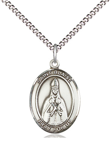 Sterling Silver Saint Blaise Pendant on a 18 inch Light Rhodium Light Curb chain