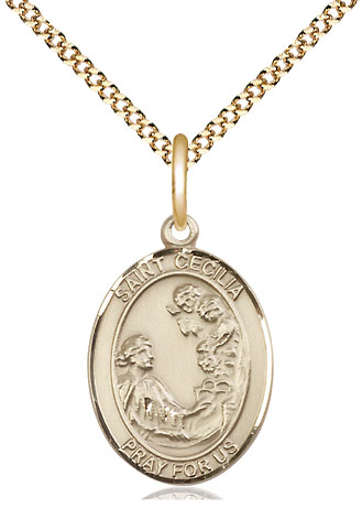 14kt Gold Filled Saint Cecilia Pendant on a 18 inch Gold Plate Light Curb chain