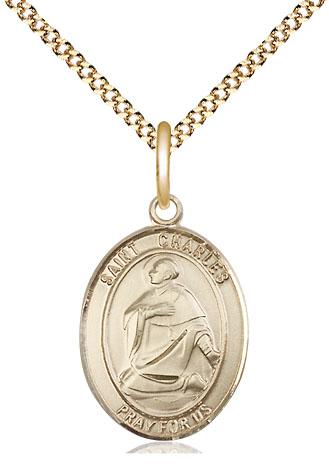 14kt Gold Filled Saint Charles Borromeo Pendant on a 18 inch Gold Plate Light Curb chain