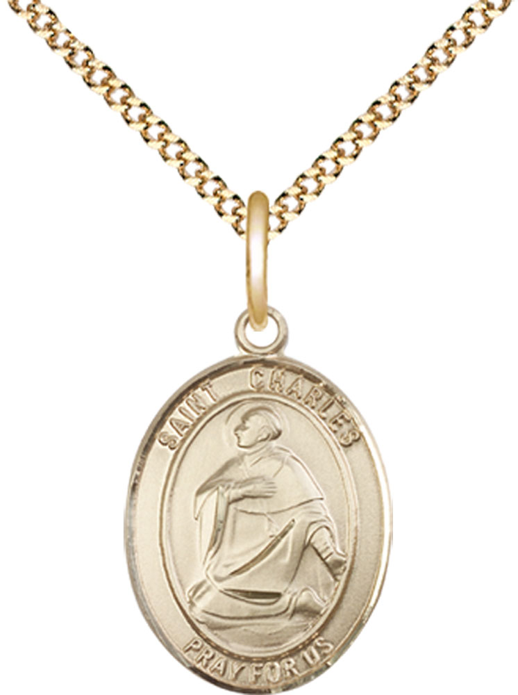 14kt Gold Filled Saint Charles Borromeo Pendant on a 18 inch Gold Plate Light Curb chain
