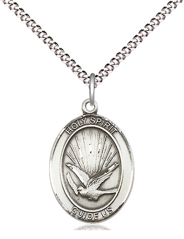 Sterling Silver Holy Spirit Pendant on a 18 inch Light Rhodium Light Curb chain