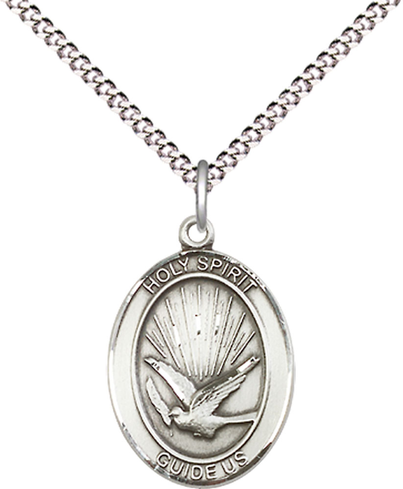 Sterling Silver Holy Spirit Pendant on a 18 inch Light Rhodium Light Curb chain