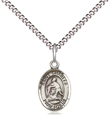 Sterling Silver Saint Charles Borromeo Pendant on a 18 inch Light Rhodium Light Curb chain