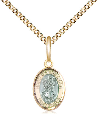 14kt Gold Filled Saint Christopher w/Epoxy Pendant on a 18 inch Gold Plate Light Curb chain