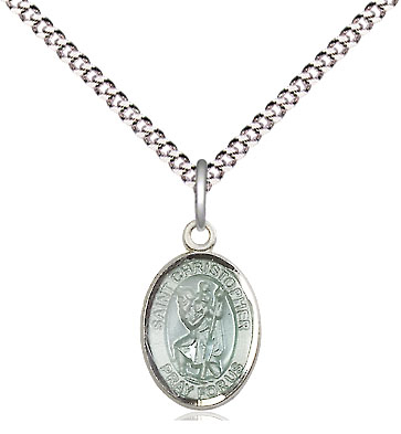 Sterling Silver Saint Christopher Pendant on a 18 inch Light Rhodium Light Curb chain