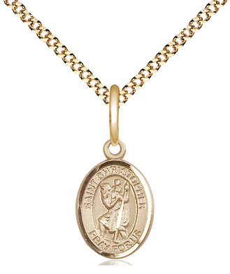 14kt Gold Filled Saint Christopher Pendant on a 18 inch Gold Plate Light Curb chain