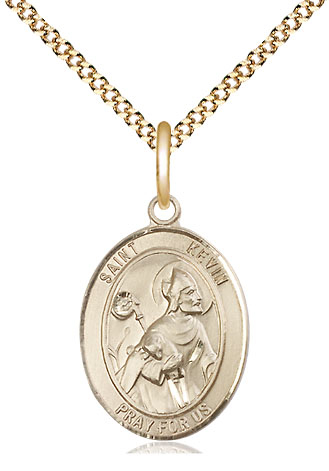 14kt Gold Filled Saint Kevin Pendant on a 18 inch Gold Plate Light Curb chain