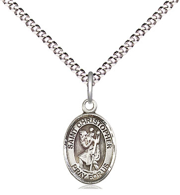 Sterling Silver Saint Christopher Pendant on a 18 inch Light Rhodium Light Curb chain