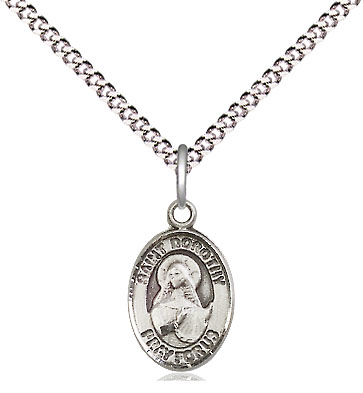 Sterling Silver Saint Dorothy Pendant on a 18 inch Light Rhodium Light Curb chain