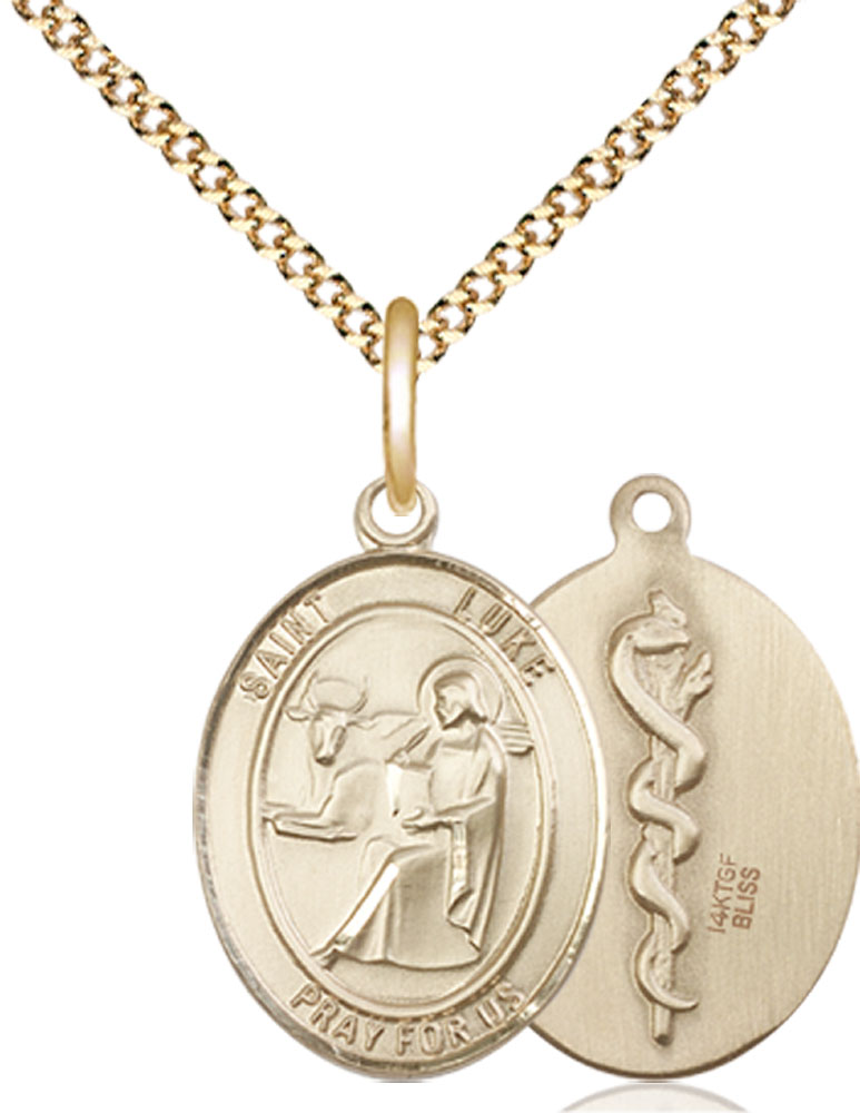 14kt Gold Filled Saint Luke the Apostle Pendant on a 18 inch Gold Plate Light Curb chain