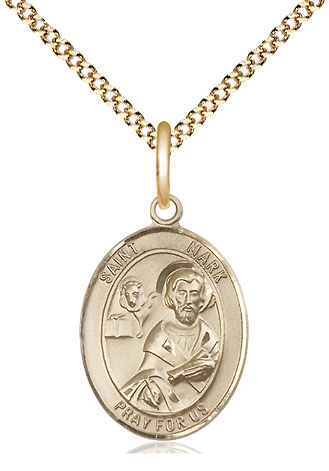 14kt Gold Filled Saint Mark the Evangelist Pendant on a 18 inch Gold Plate Light Curb chain