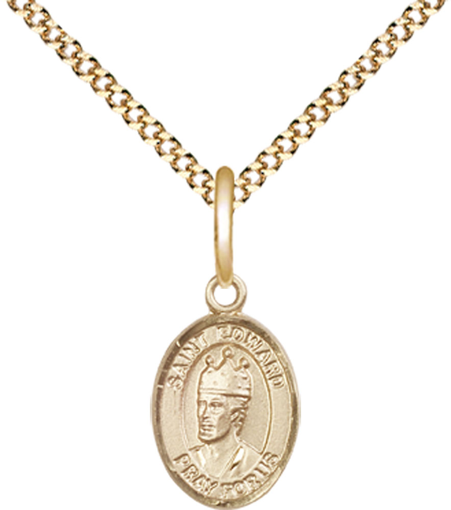 14kt Gold Filled Saint Edward the Confessor Pendant on a 18 inch Gold Plate Light Curb chain