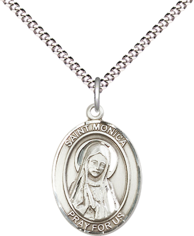 Sterling Silver Saint Monica Pendant on a 18 inch Light Rhodium Light Curb chain