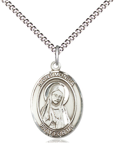 Sterling Silver Saint Monica Pendant on a 18 inch Light Rhodium Light Curb chain