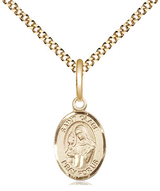 14kt Gold Filled Saint Clare of Assisi Pendant on a 18 inch Gold Plate Light Curb chain