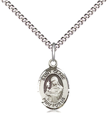 Sterling Silver Saint Clare of Assisi Pendant on a 18 inch Light Rhodium Light Curb chain