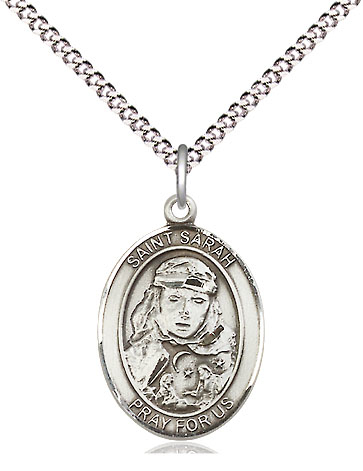 Sterling Silver Saint Sarah Pendant on a 18 inch Light Rhodium Light Curb chain