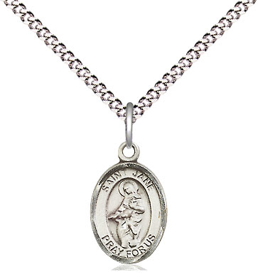 Sterling Silver Saint Jane of Valois Pendant on a 18 inch Light Rhodium Light Curb chain